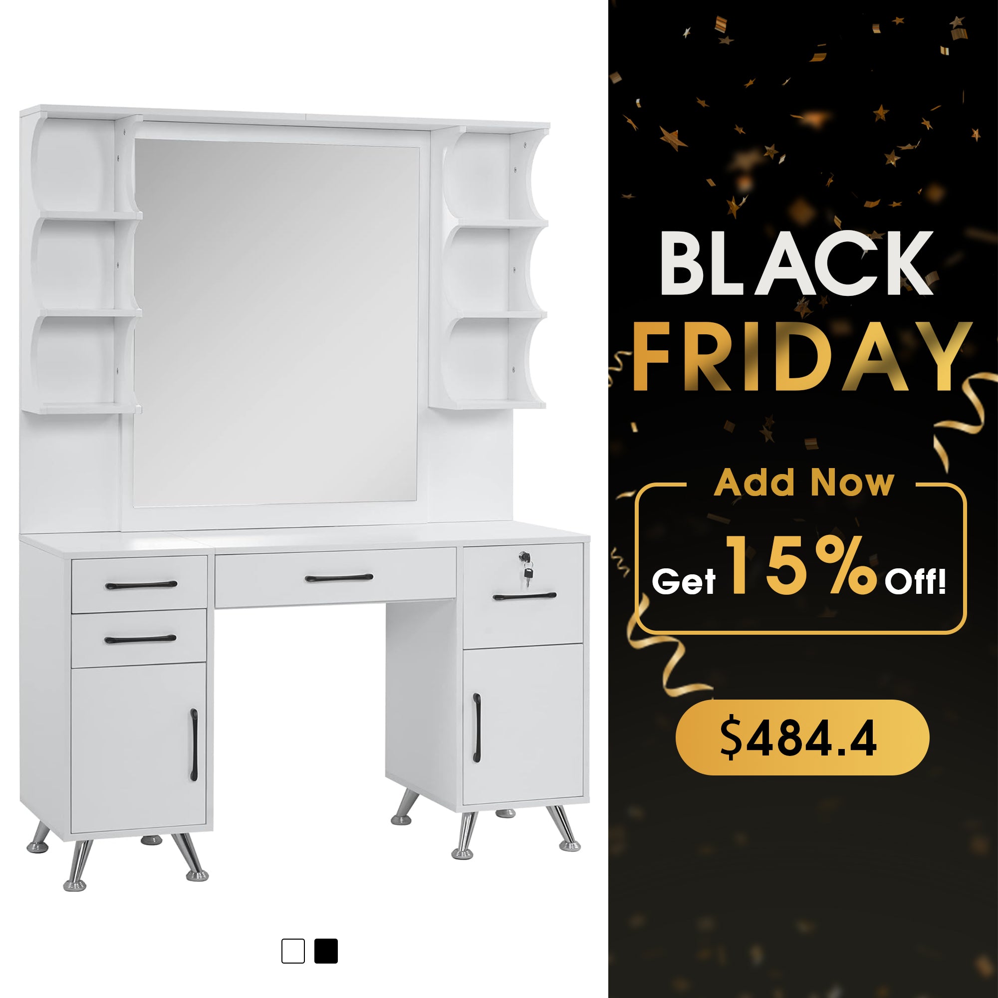 BarberPub Vanity Set with Mirror Make up Table Spa Styling Station 3143