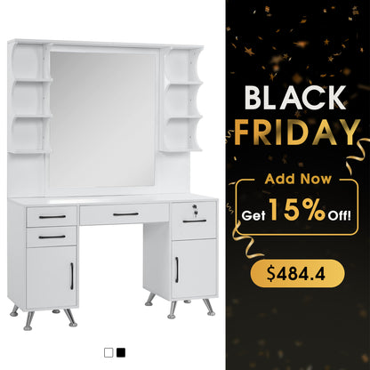 BarberPub Vanity Set with Mirror Make up Table Spa Styling Station 3143