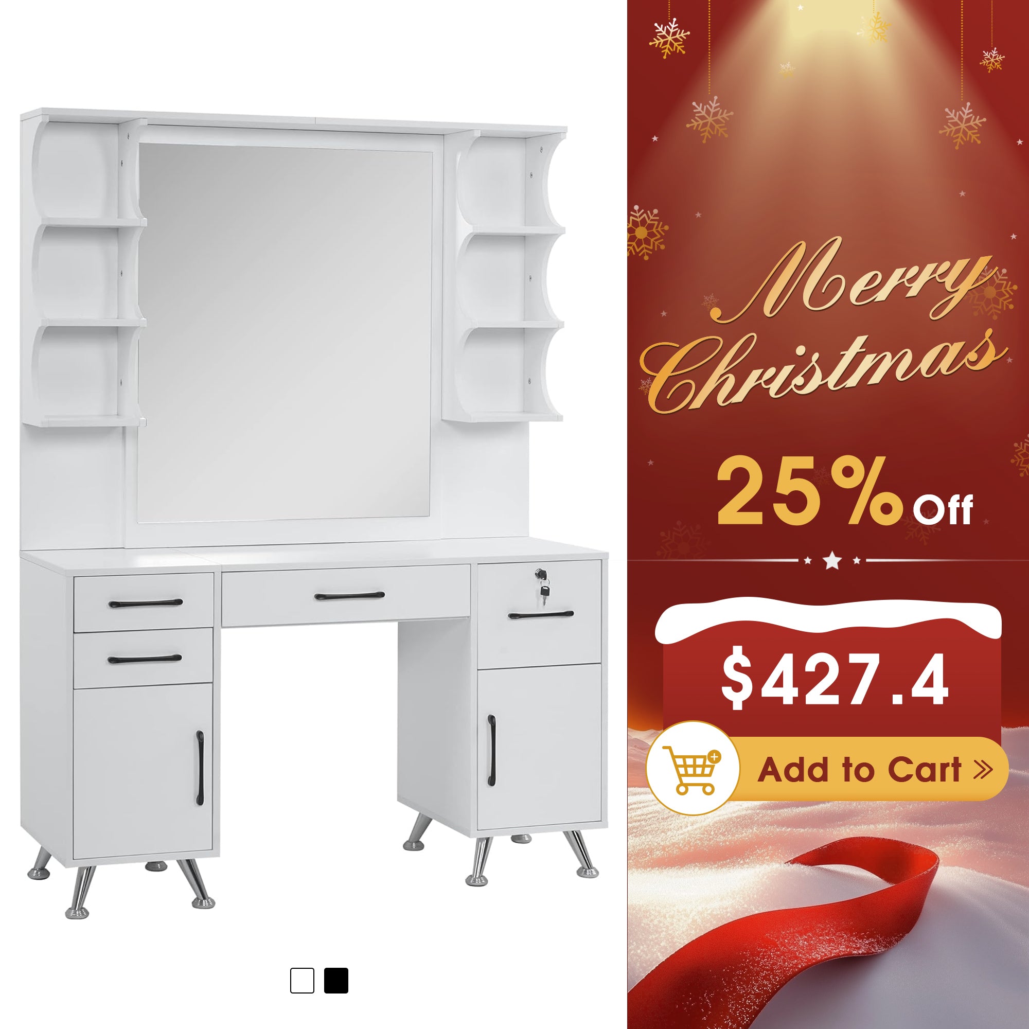 BarberPub Vanity Set with Mirror Make up Table Spa Styling Station 3143