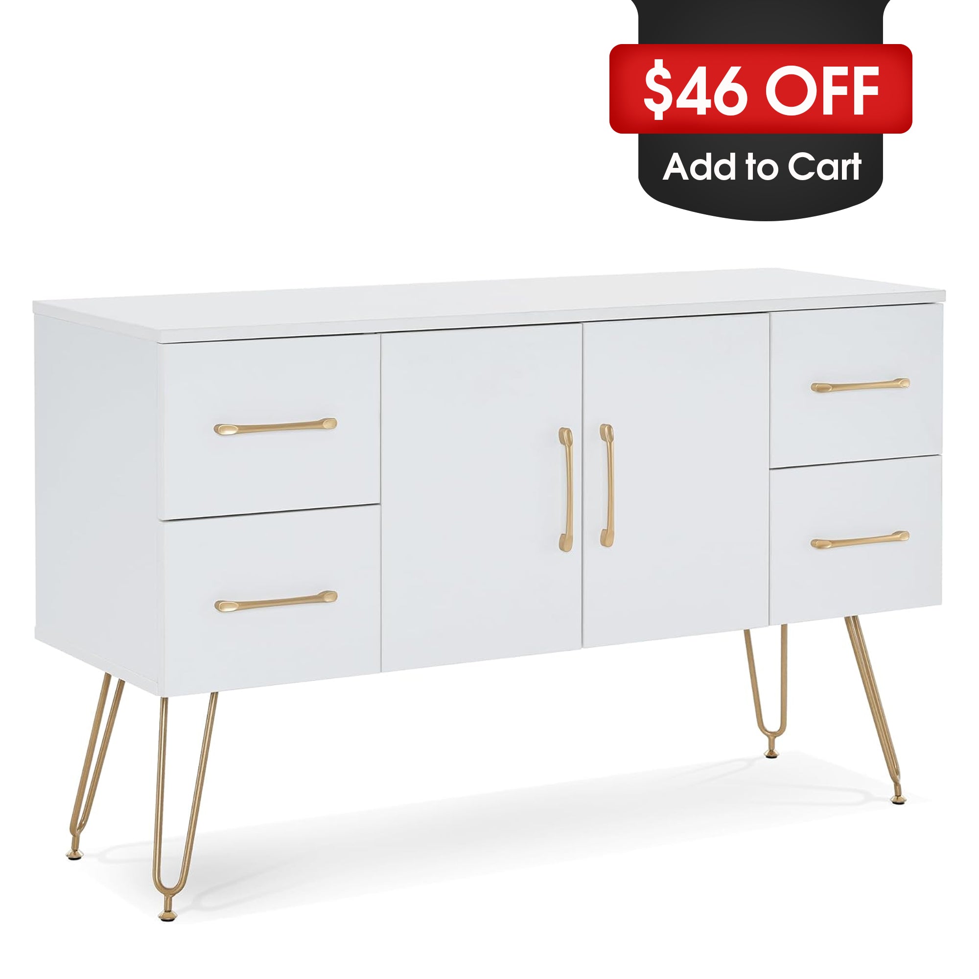 White Wall Mount Styling Station with Golden Leg,  Barber Tool Organizer for Storage 3152