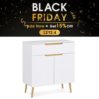 BarberPub Fluted Barber Station with Drawer & Cabinet, Beauty Salon White Storage Organizer 3196