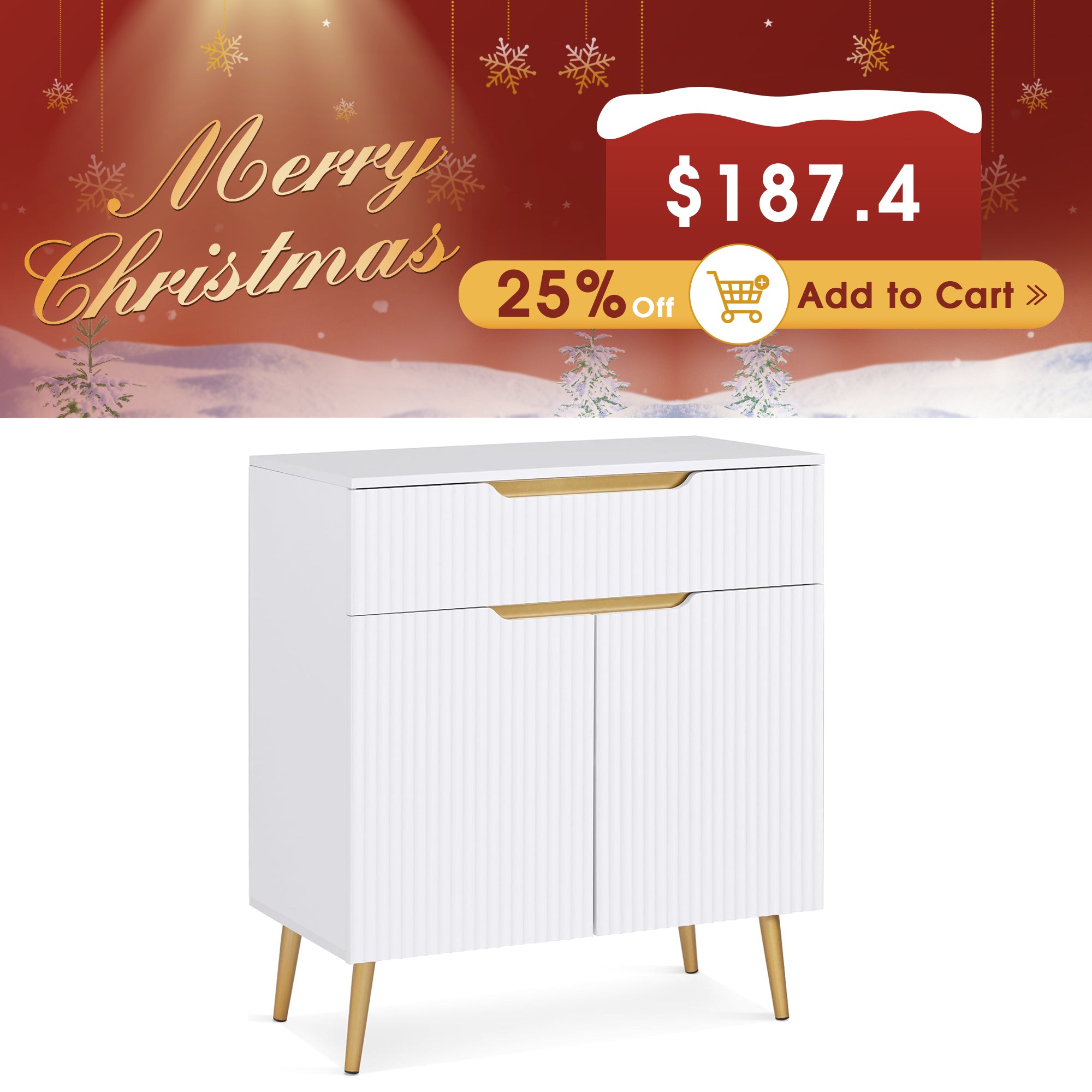 BarberPub Fluted Barber Station with Drawer & Cabinet, Beauty Salon White Storage Organizer 3196