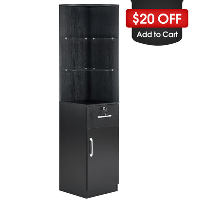 Salon Corner Station with Glass Shelves & Drawer, Barber Hair Styling Storage Cabinet 3200