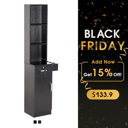 Wall Mount Styling Station with Tool Holders, Hair Salon Storage Equipment with Open Shelves 3208