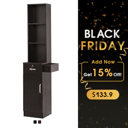 Wall Mount Styling Station with Tool Holders, Hair Salon Storage Equipment with Open Shelves 3208