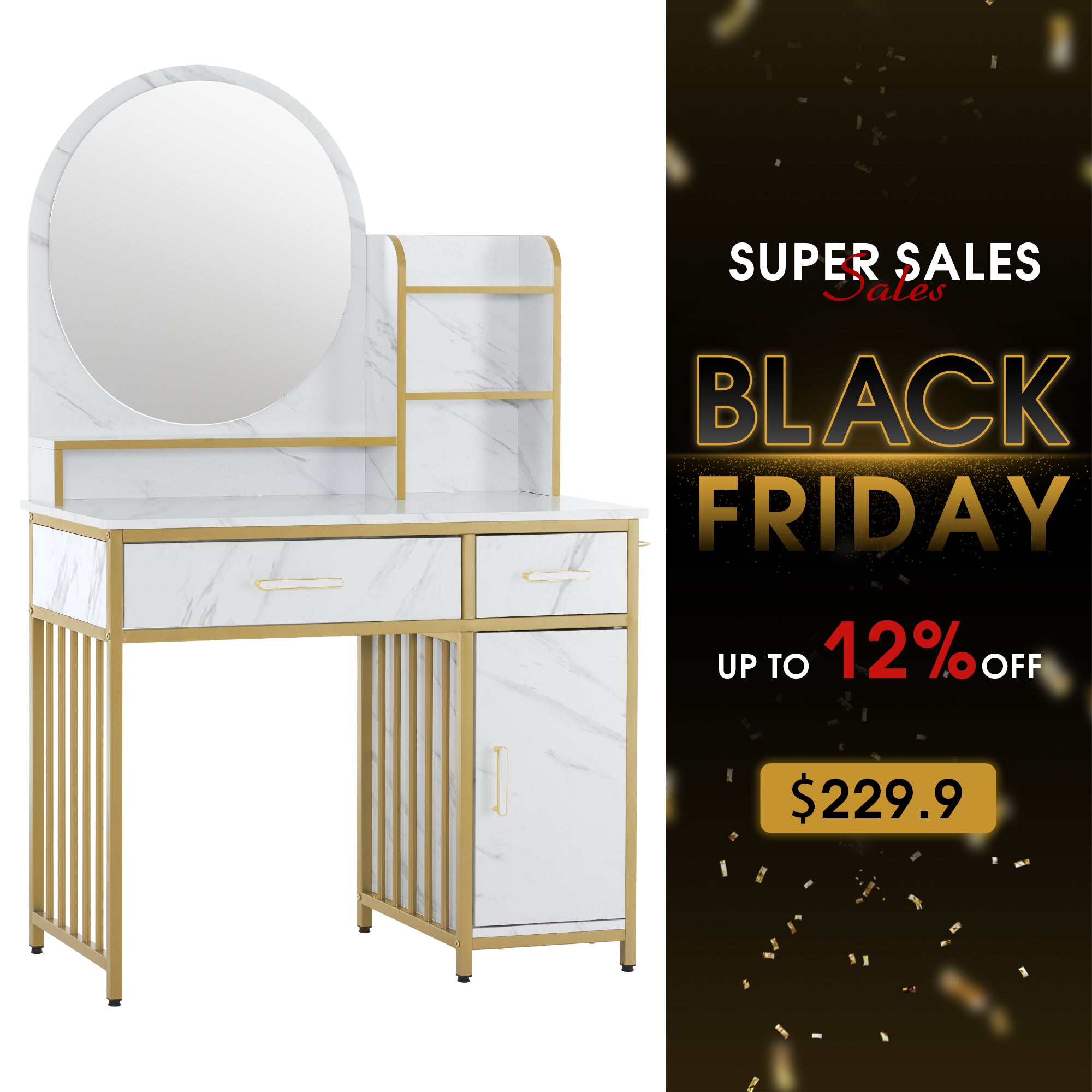 BarberPub Modern Vanity Desk with Mirror, Light Luxury Dressing Table for Bedroom 3362