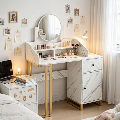 BarberPub Modern Vanity Desk, Dressing Table with Adjustable Mirror, Makeup Station for Dedroom 3388