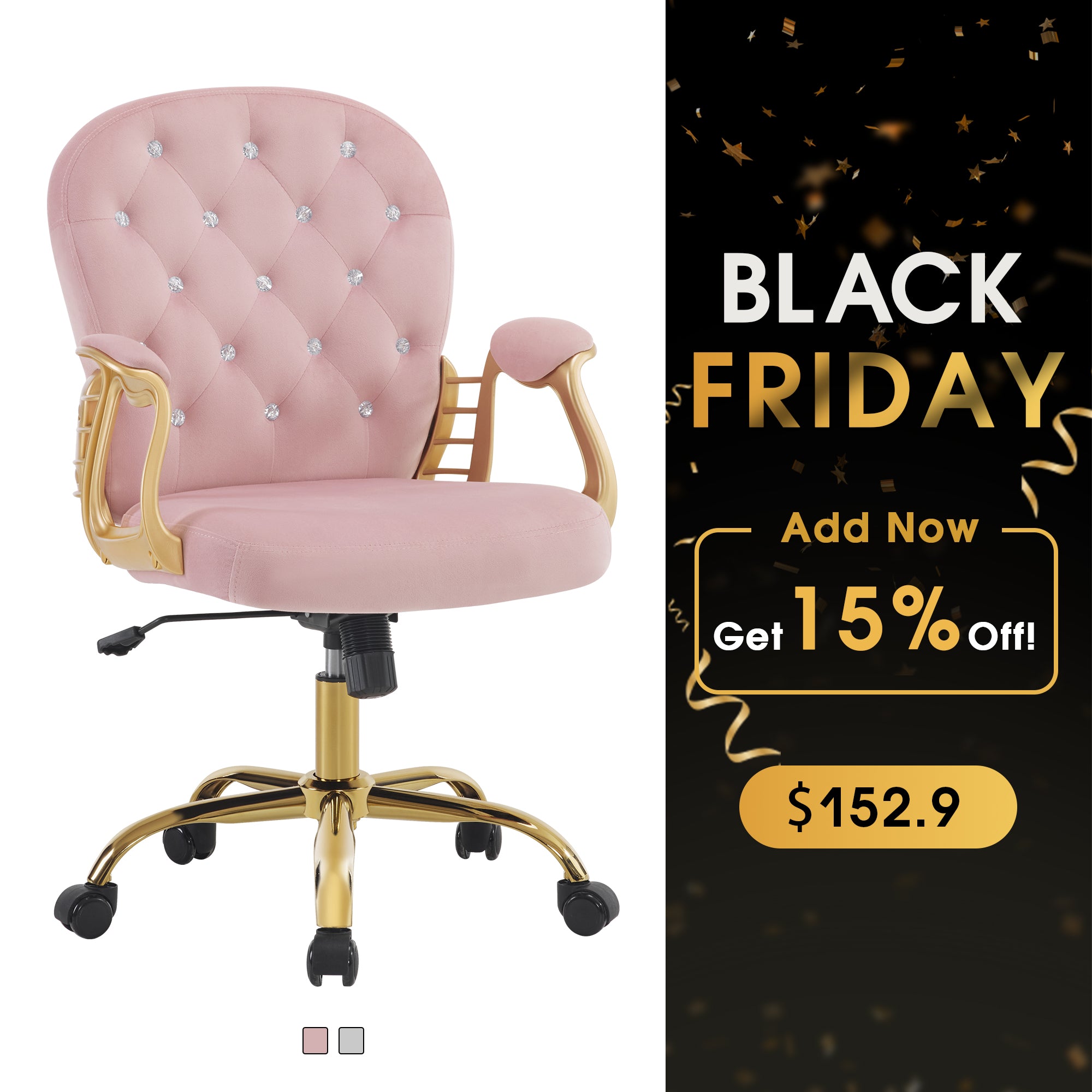 Comfy Nail Art Chair with Lumbar Support, Adjustable Home Office Chairs with 360° Swivel Wheels 3567