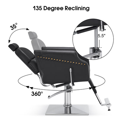 BarberPub Heavy-Duty Reclining Barber Chair with Adjustable Headrest 3125