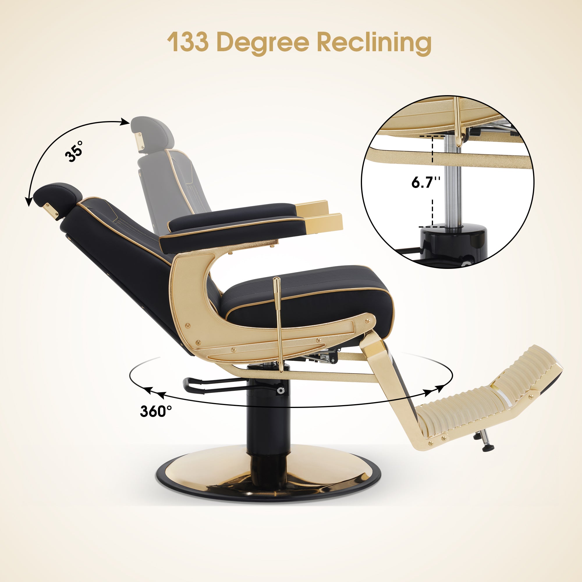 BarberPub Hydraulic Reclining Barber Chair with Adjustable Headrest, Black 8334