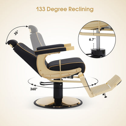 BarberPub Hydraulic Reclining Barber Chair with Adjustable Headrest, Black 8334