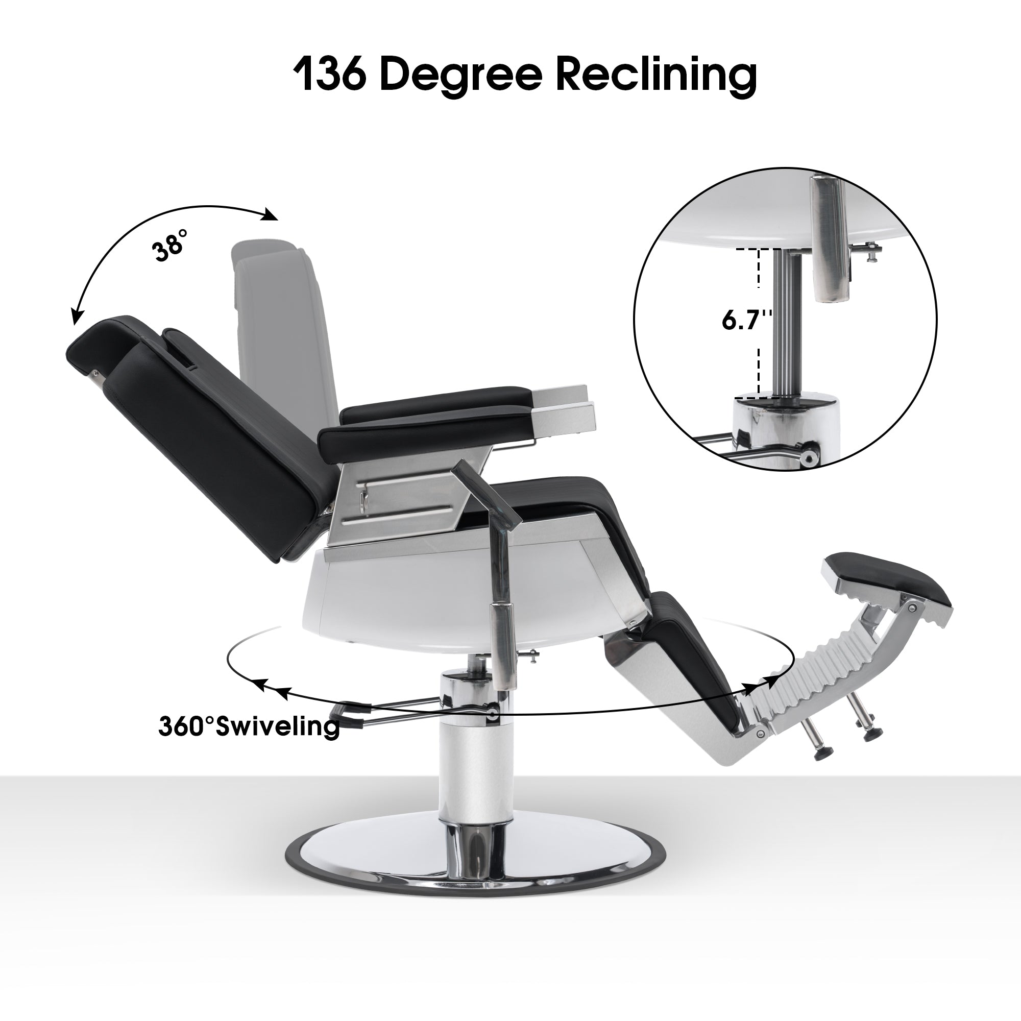 BarberPub All Purpose Barber Chair, Reclining Hydraulic Salon Chair with Headrest 3819