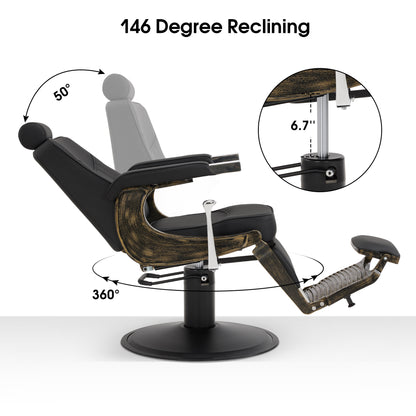BarberPub Vintage Barber Chair Reclining Salon Chair with Headrest & Footrest 2905