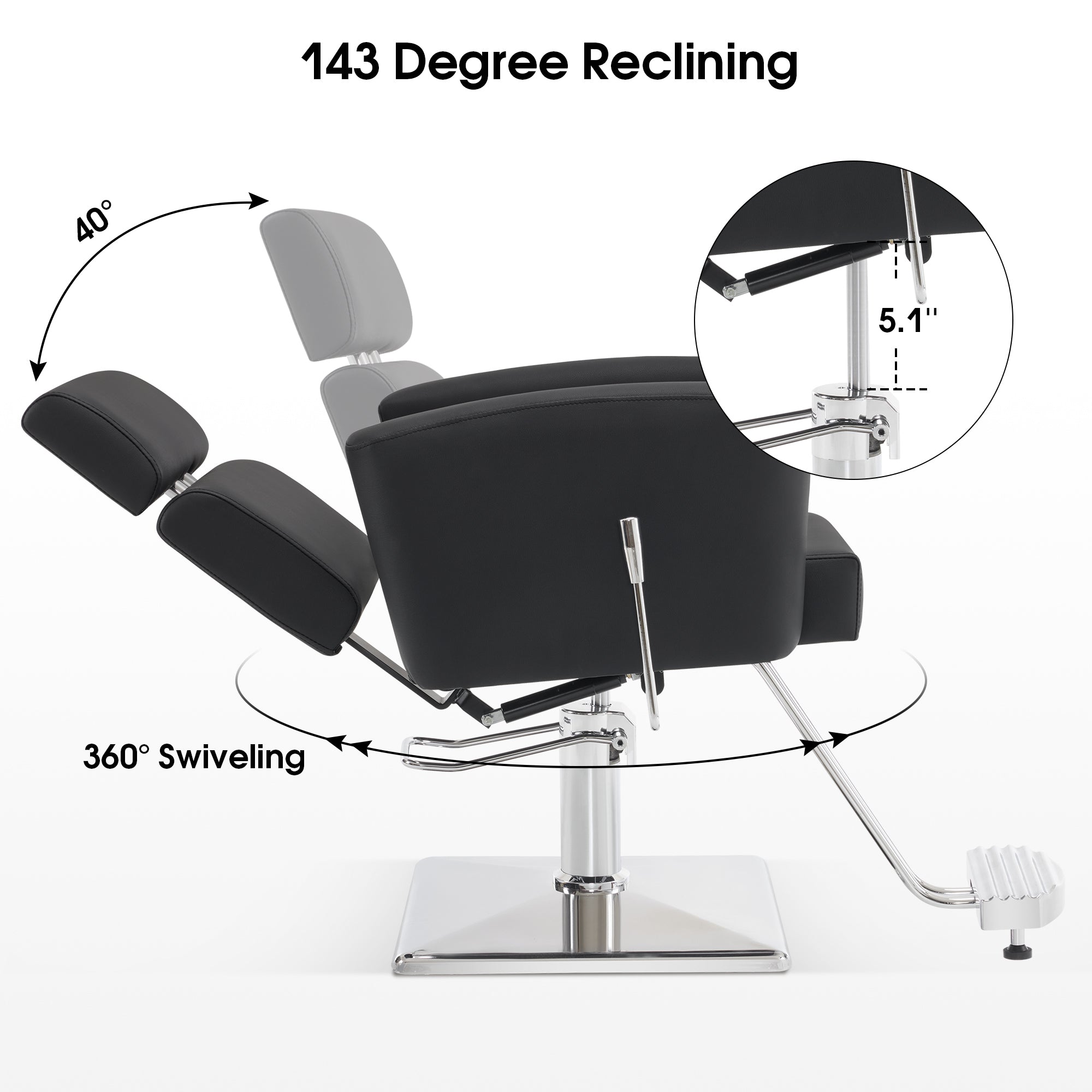 BarberPub Barber Salon Chair for Hair Stylist, Hydraulic Reclining Styling Chair 9410