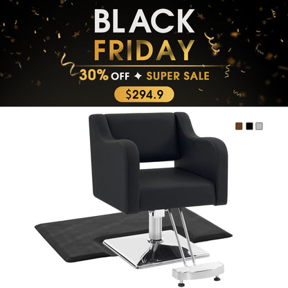 Salon Chair 3802 & Anti-Fatigue Mat 0030 Set - Professional Hydraulic Salon Chair with Ergonomic  Salon Mat, Ideal for Barbers & Stylists