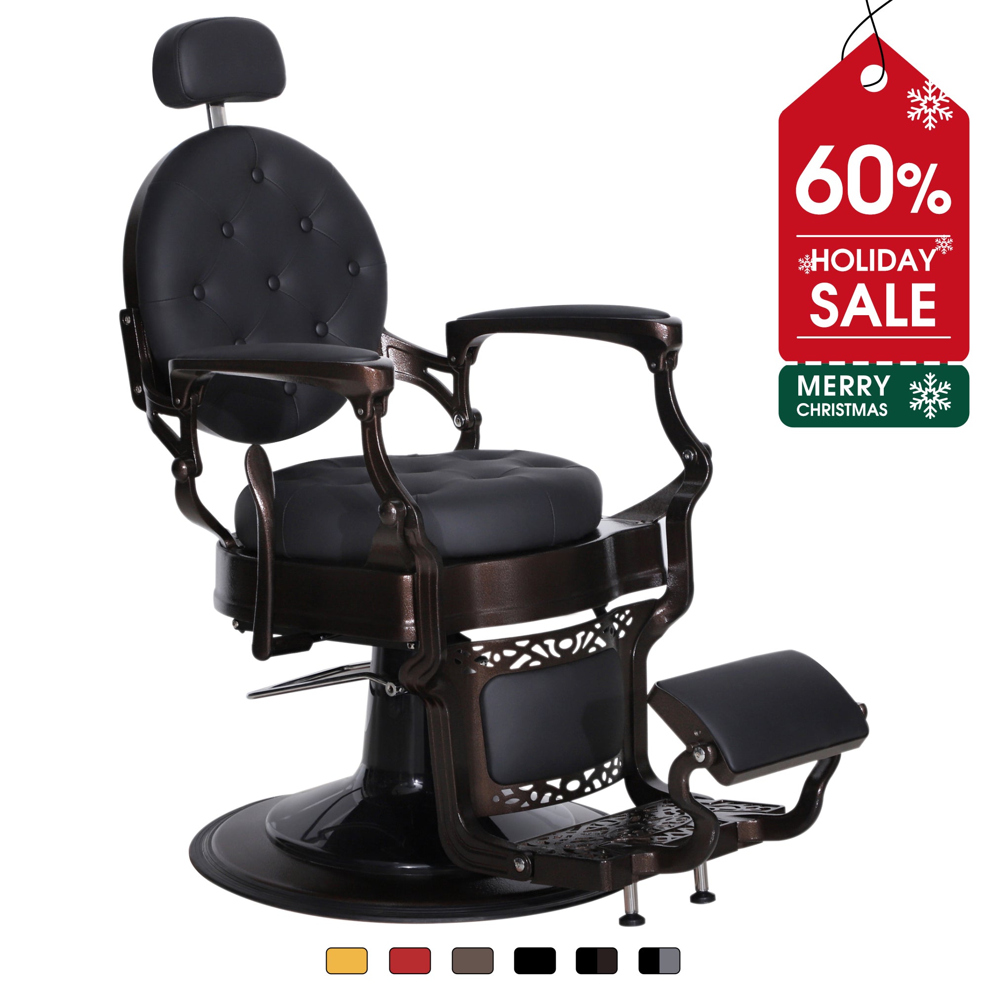 BarberPub Metal Vintage Barber Chair1, Reclining Barbershop Chair with Headrest 3849