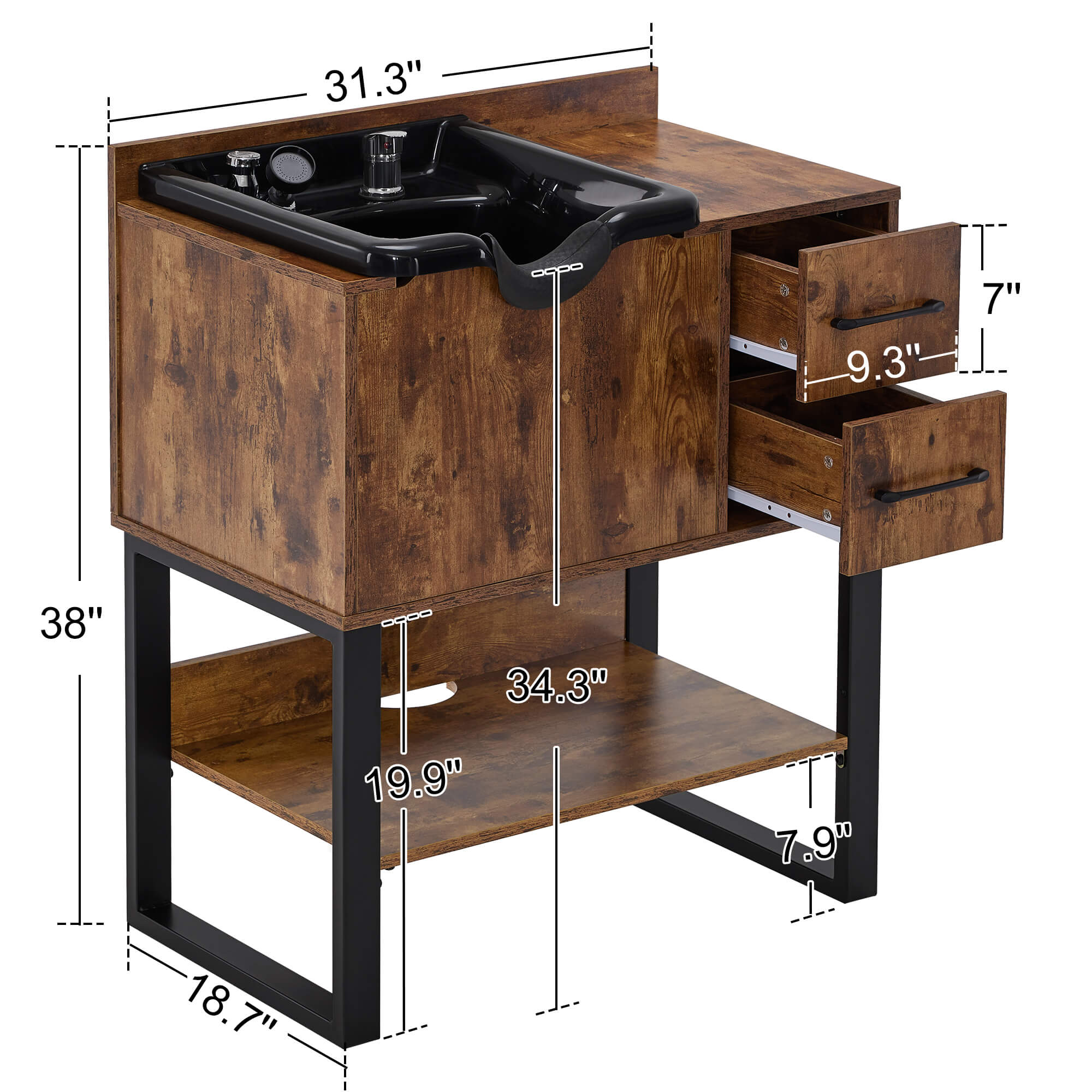 Shampoo Backwash Sink Station for Storage, Salon Shampoo Cabinet with Shampoo Bowl 3450