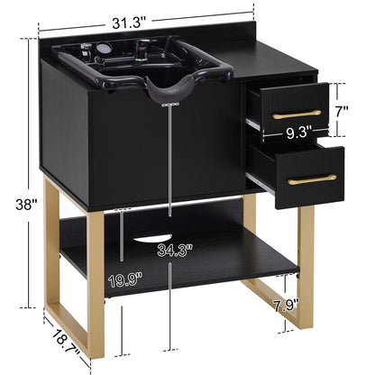 Shampoo Backwash Sink Station for Storage, Salon Shampoo Cabinet with Shampoo Bowl 3450