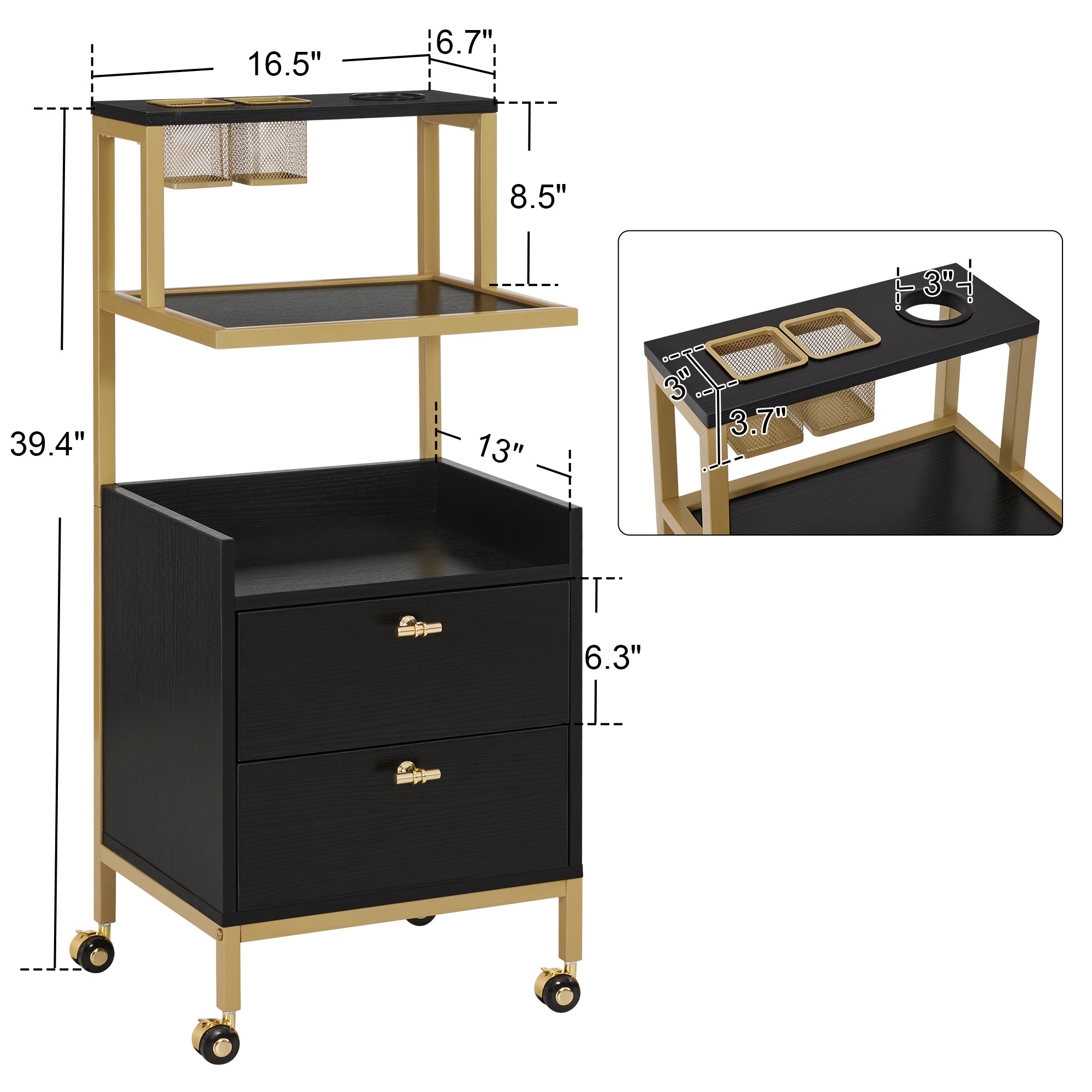 Beauty Salon Trolley with Tool Holders & Wheels, SPA Barber Rolling Cart with  Metal Frame 2084