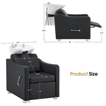 BarberPub Backwash Shampoo Station Chair, Ceramic Hair Wash Bowl for Salon 9364