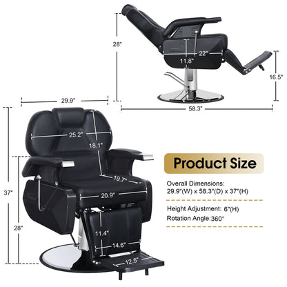 BarberPub Reclining Barber Chair, All Purpose Hydraulic Chair with Headrest 2688