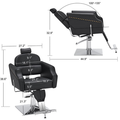 BarberPub Barber Chair with Headrest, Reclining Salon Chairs for Hair Stylist 3125