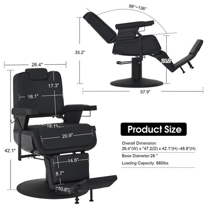 BarberPub All Purpose Barber Chair, Reclining Hydraulic Salon Chair with Headrest 3819