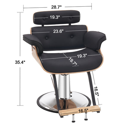 BarberPub Hydraulic Salon Chair,Curved Wood Frame Hair Cutting Styling Chair 8261