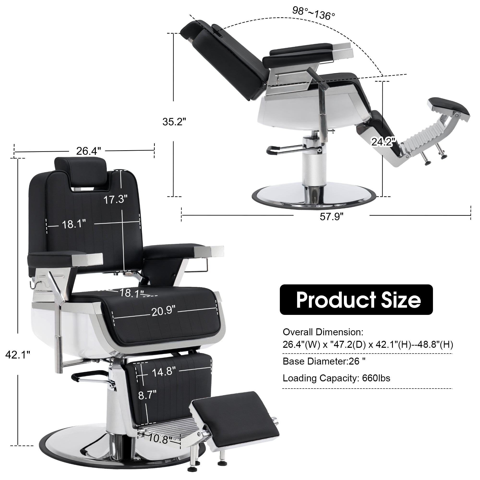 BarberPub All Purpose Barber Chair, Reclining Hydraulic Salon Chair with Headrest 3819