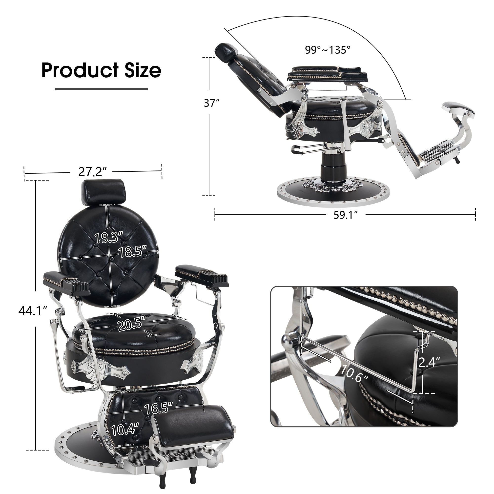 BarberPub Vintage Barber Chair, Reclining Retro Chair with Adjustable Headrest 8688