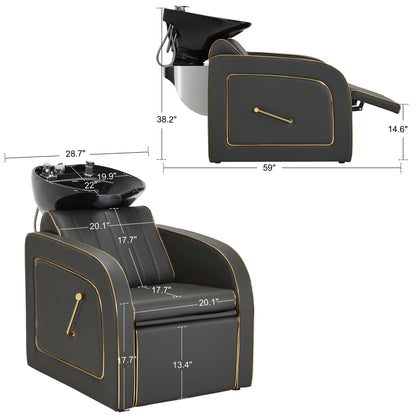 Backwash Shampoo Chair with Adjustable Porcelain Bowl Sink Unit for Spa Salon 9175