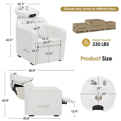 BarberPub Backwash Shampoo Chair and Bowl Set for Salon, 9064