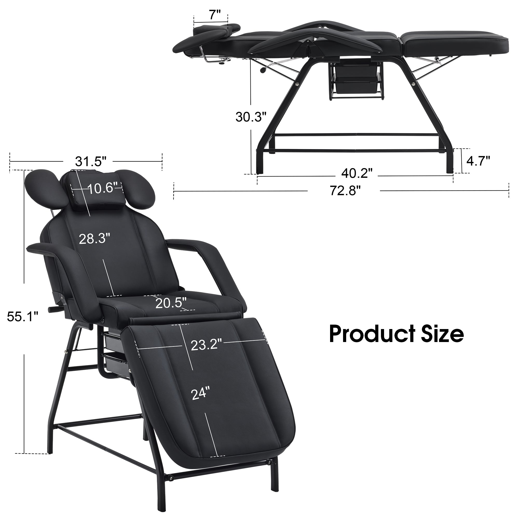 BarberPub Adjustable esthetician Facial Bed, Lash Recliner Chair 180 degree, 300 lbs capacity 2110