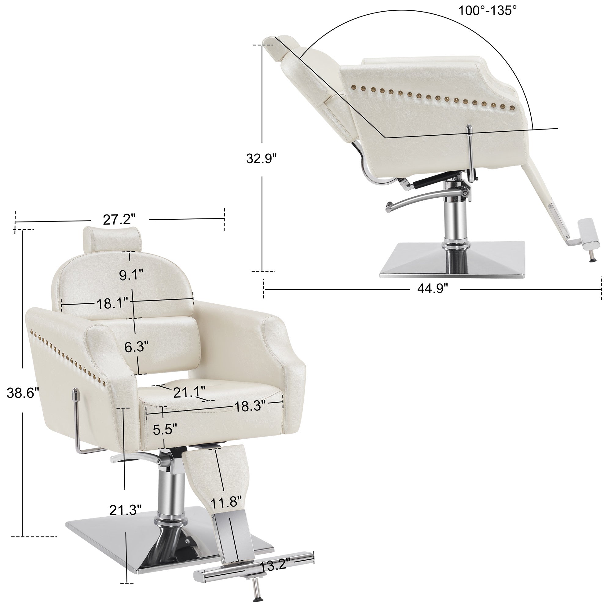 BarberPub Barber Chair with Headrest, Reclining Salon Chairs for Hair Stylist 3125