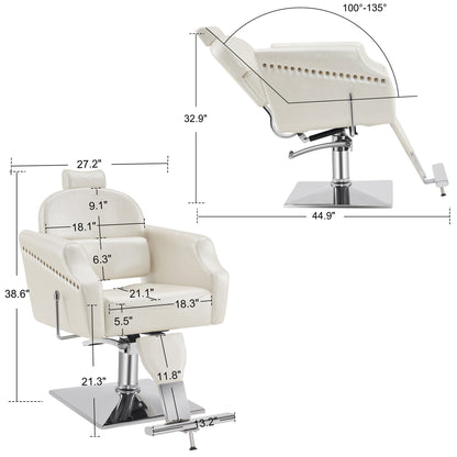 BarberPub Barber Chair with Headrest, Reclining Salon Chairs for Hair Stylist 3125