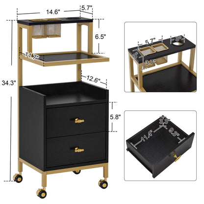 Beauty Salon Trolley with Tool Holders & Wheels, SPA Barber Rolling Cart with  Metal Frame 2044