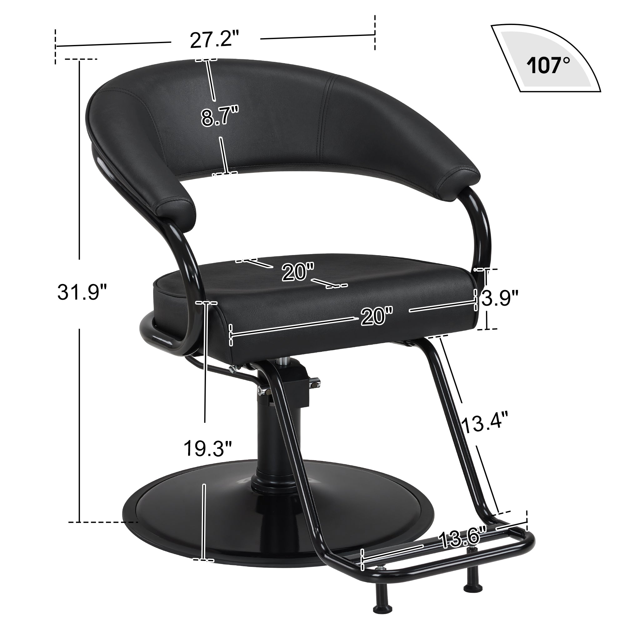BarberPub Salon Chair for Hair Stylist with Hydraulic Pump, Ergonomic Backrest & Footrest, Heavy-Duty Barber Chair for Barbershop, Beauty Salon 9577