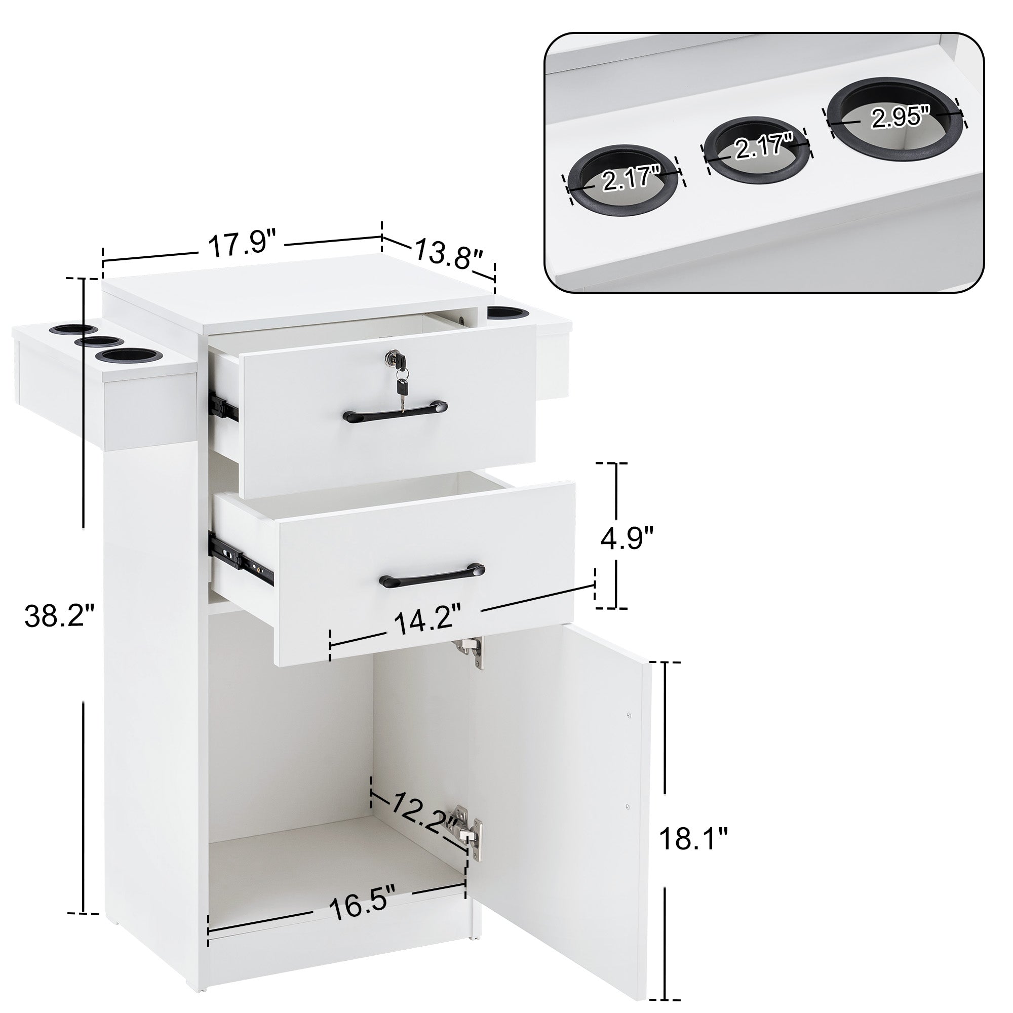 Modern Salon Station with Lockable Drawer & Cabinet, Storage Barber Cabinet for Hair Salon 2021