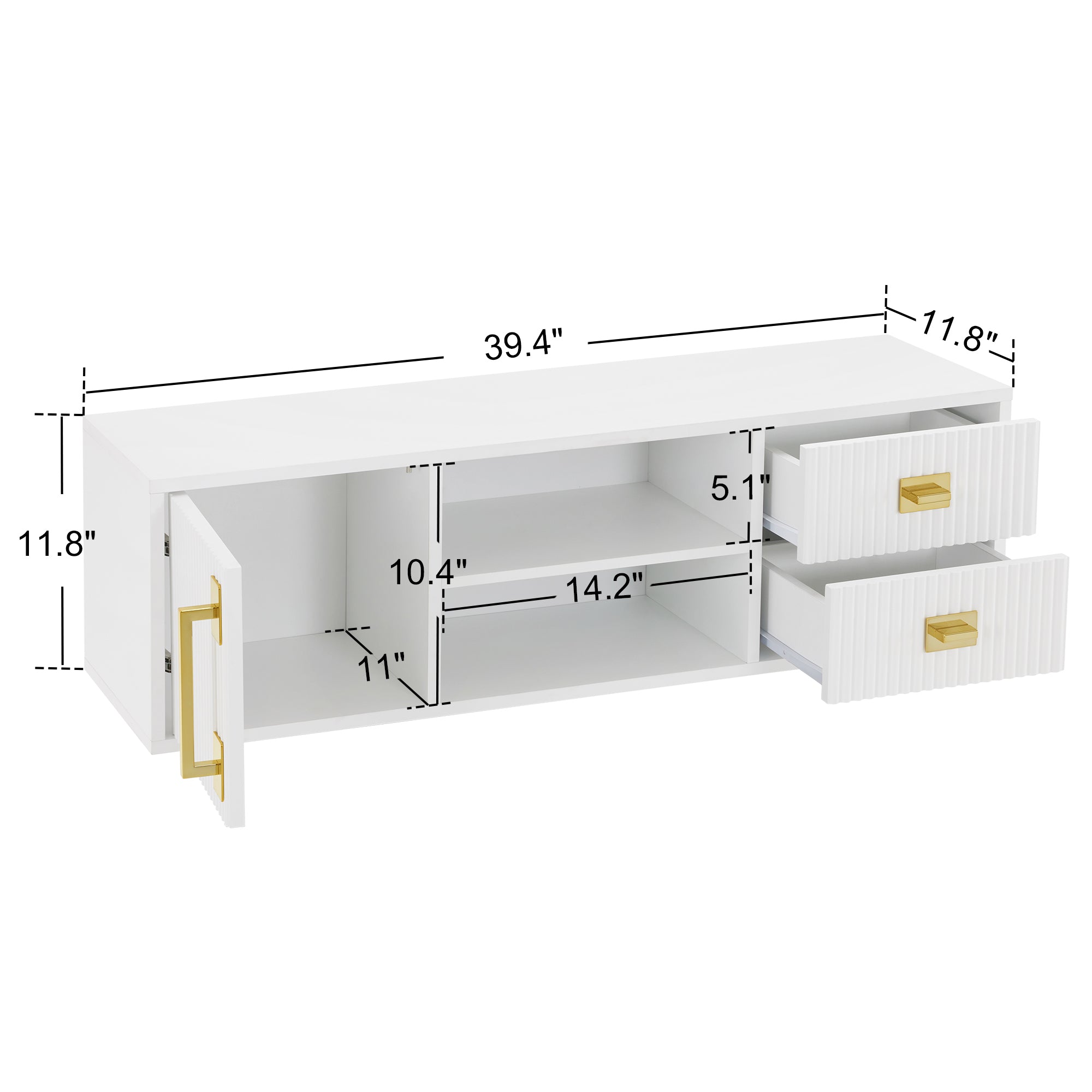 Modern Fluted Wall Mounted Barber Station for Storage, Salon Beauty Cabinet with Golden Handle 2504
