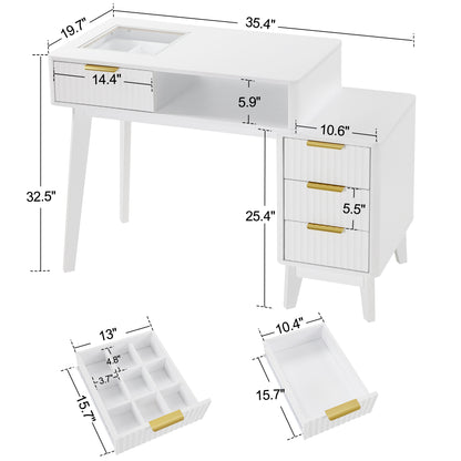 BarberPub Professional Manicure Table, High Gloss Nail Desk with Glass Display & Storage Drawers 2899