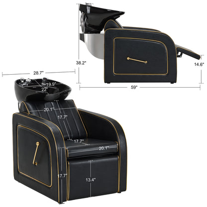 Backwash Shampoo Chair with Adjustable Porcelain Bowl Sink Unit for Spa Salon 9175