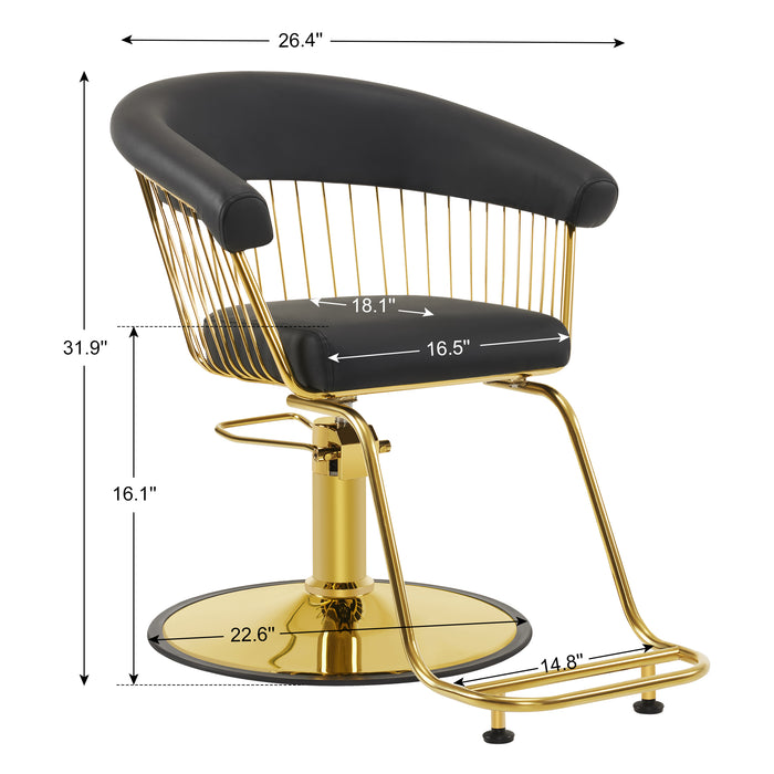 BarberPub Hydraulic Salon Chair, Gold&Black&White Classic Style Barber Chair for Hair Stylist, Iron Frame Beauty Spa Salon Styling Chair with Heavy-Duty Pump for Women Men 8677
