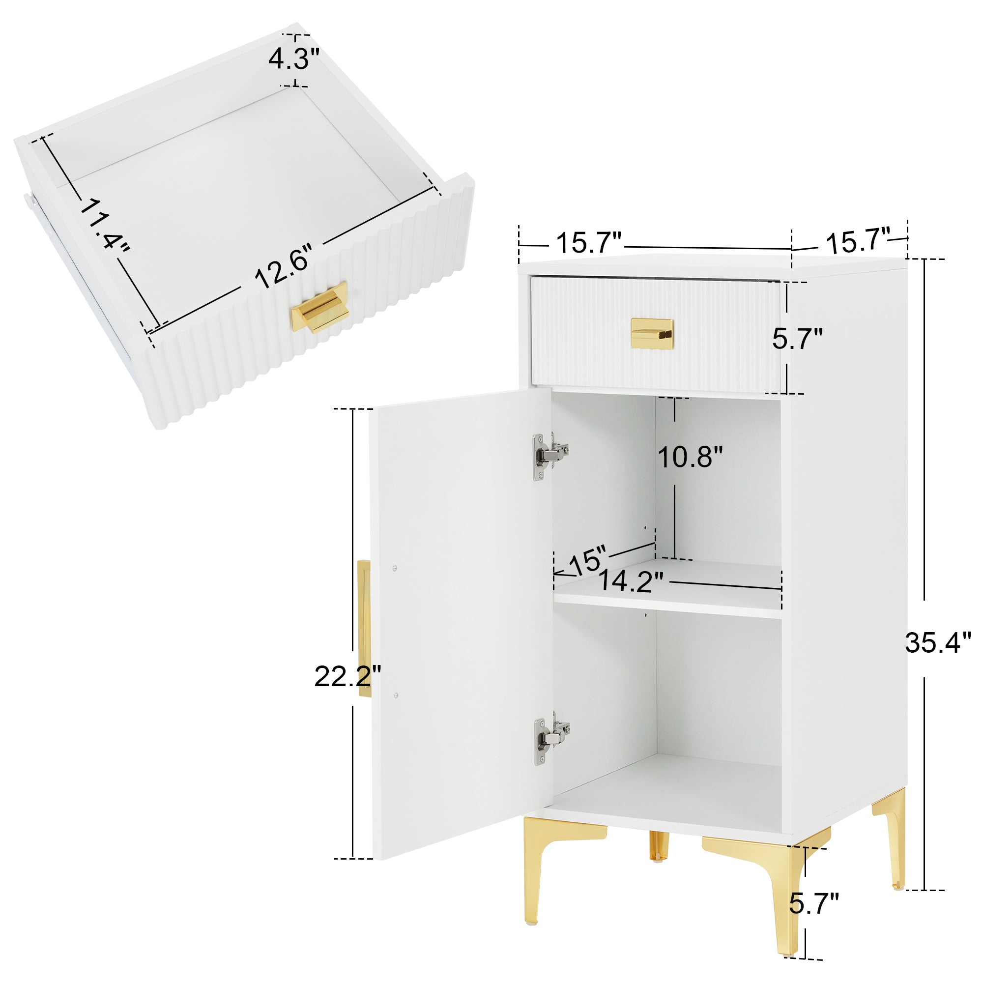 Stylish Fluted Free-Standing Barber Station for Storage, Salon Beauty Cabinet with Golden Handle 2027