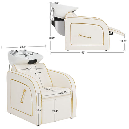 Backwash Shampoo Chair with Adjustable Porcelain Bowl Sink Unit for Spa Salon 9175