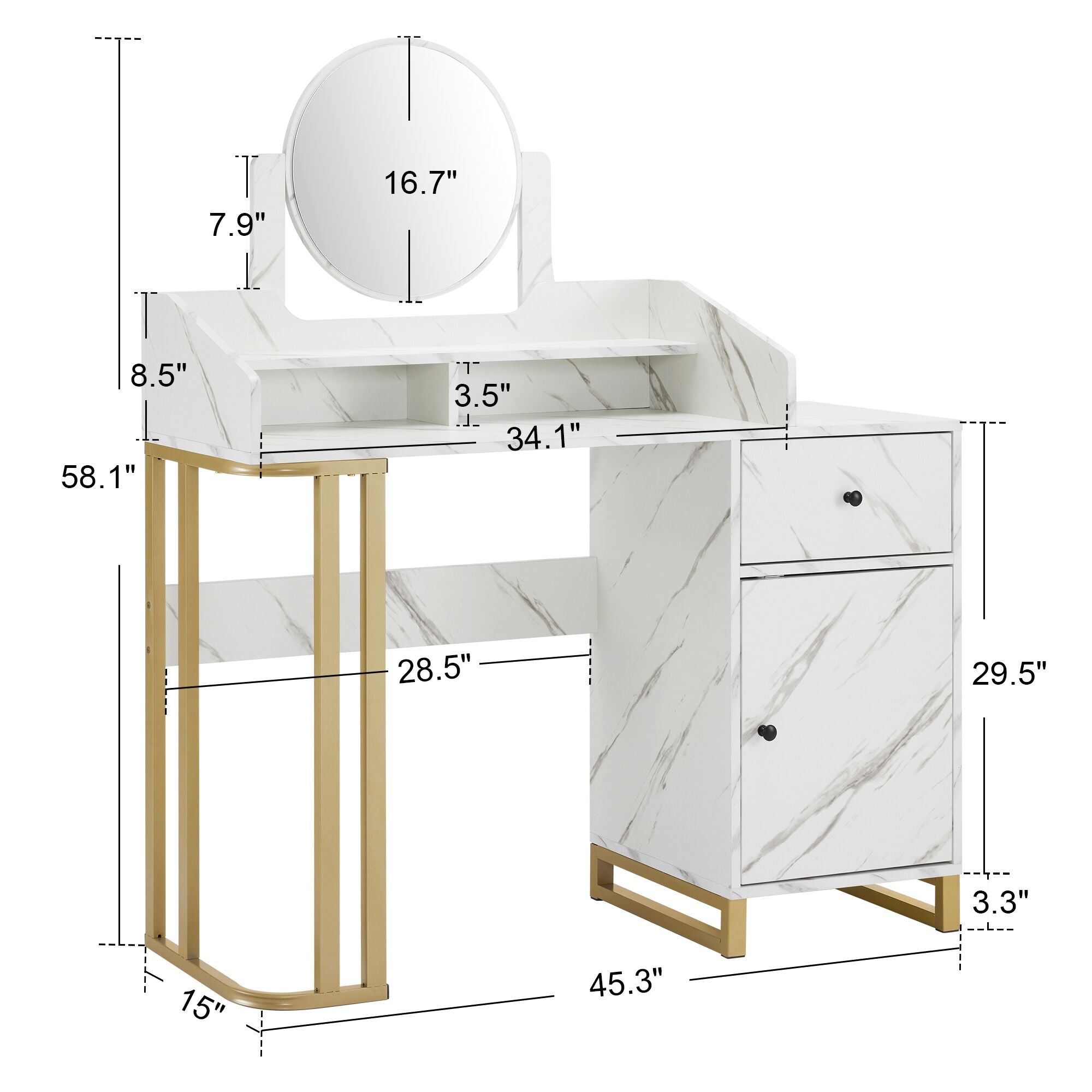 BarberPub Modern Vanity Desk, Dressing Table with Adjustable Mirror, Makeup Station for Dedroom 3388