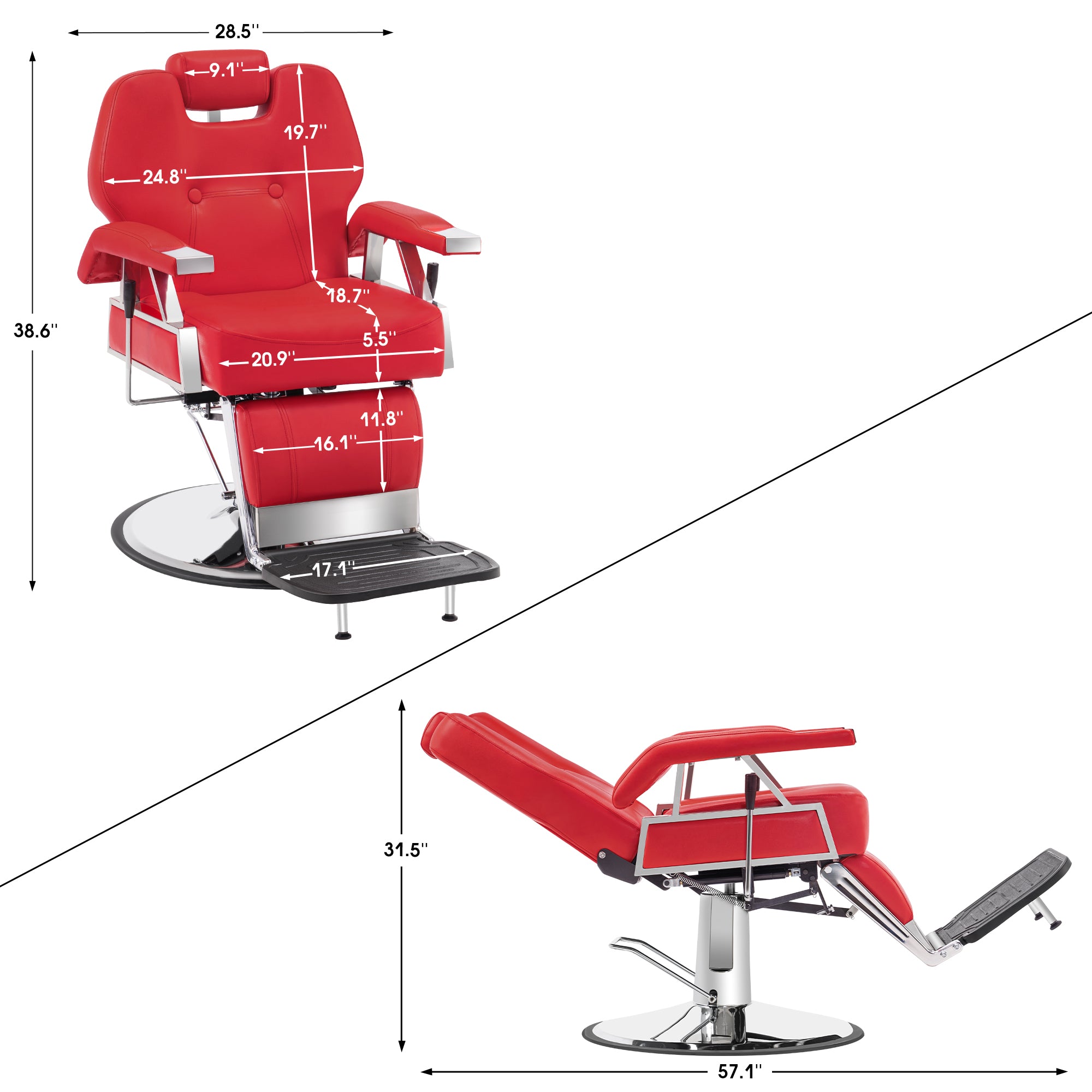 BarberPub All Purpose Barber Chair,Reclining Salon Styling Barbershop Equipment 2801