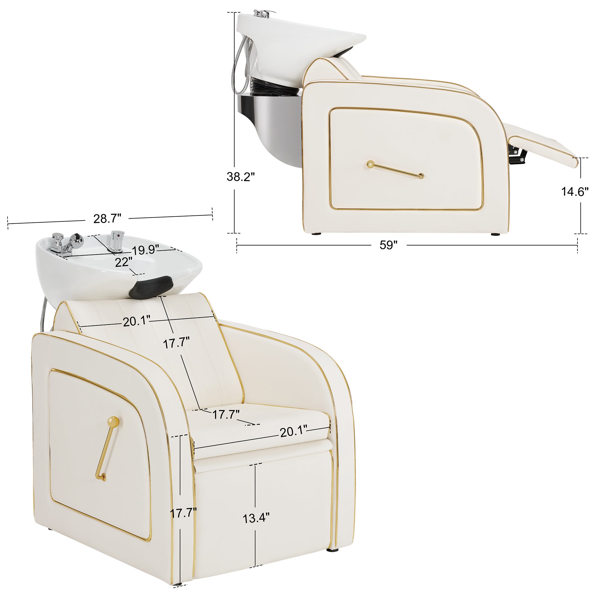 Backwash Shampoo Chair with Adjustable Porcelain Bowl Sink Unit for Spa Salon 9175