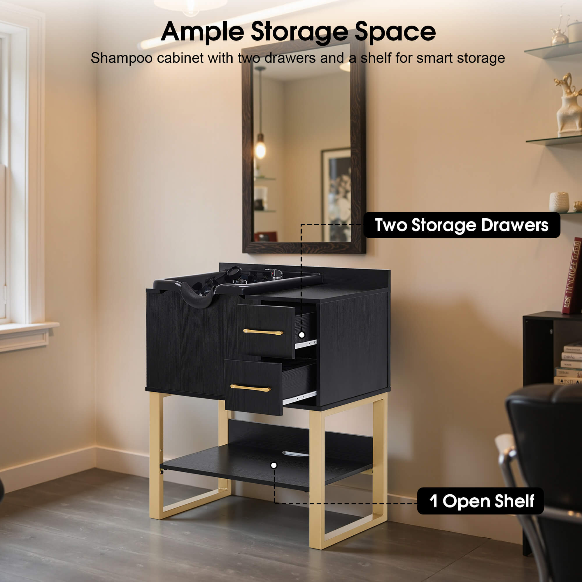 Shampoo Backwash Sink Station for Storage, Salon Shampoo Cabinet with Shampoo Bowl 3450