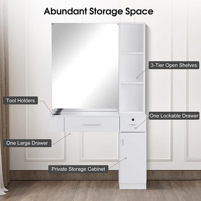 BarberPub Wall Mount Hair Styling Barber Station with Mirror Beauty Equipment 3026