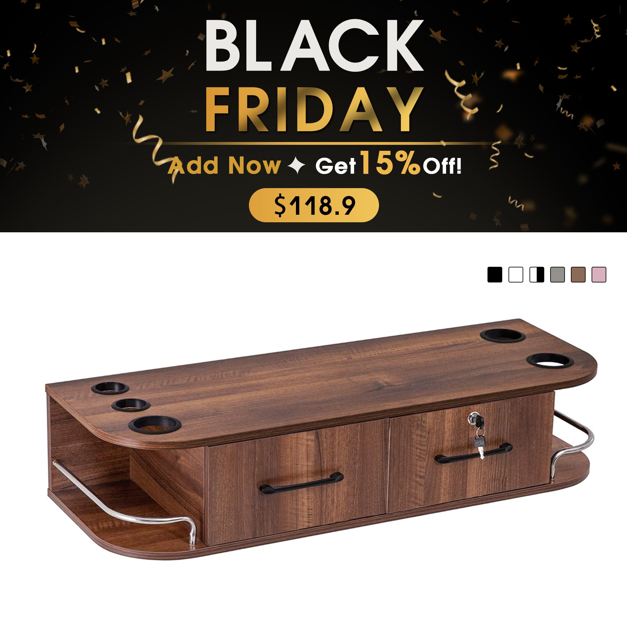 BarberPub Beauty Locking Wall Mount Styling Station with Mirror Salon Furniture 5012-M